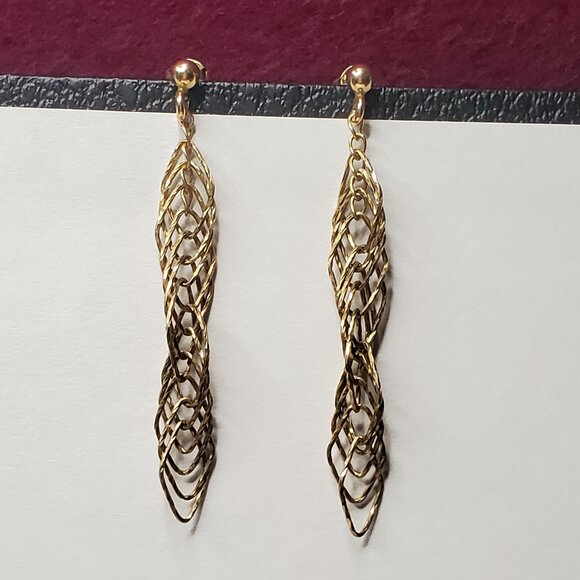 Sterling Silver Gold Spiral Twist Earrings 2.25 inches Long - Picture 4 of 9